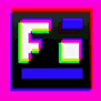 the letter f is displayed in a pixel art style