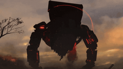 a black robot with red lights on its arms