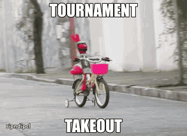 a picture of a person riding a bike with the words tournament takeout below it
