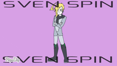 a cartoon of a person falling with the words sven spin below it