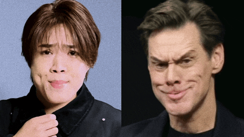 a man making a funny face next to a woman