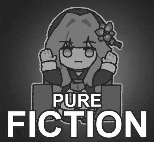 a black and white drawing of a girl with a flower in her hair and the words pure fiction