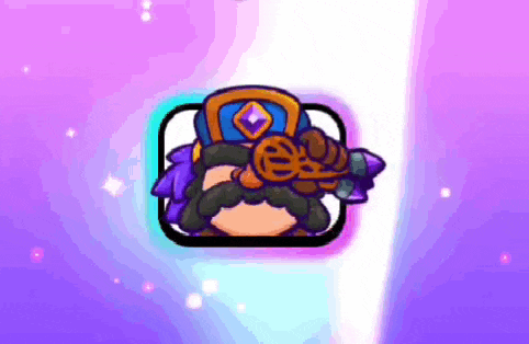 a cartoon of a man with a beard and a hat on a purple and blue background .