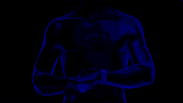a blue silhouette of a man with his arms crossed