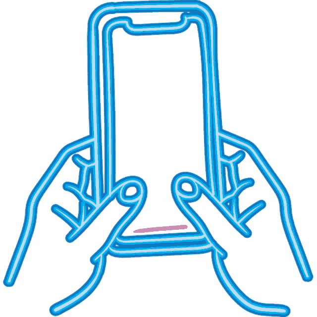a drawing of two hands holding a cell phone with the words text here on the screen