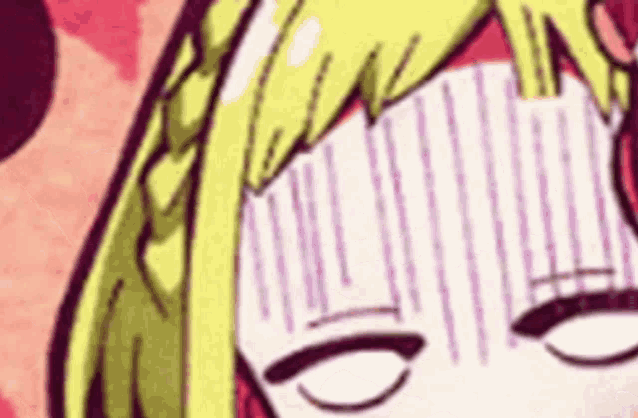 a close up of a cartoon girl with her eyes closed and her mouth open .