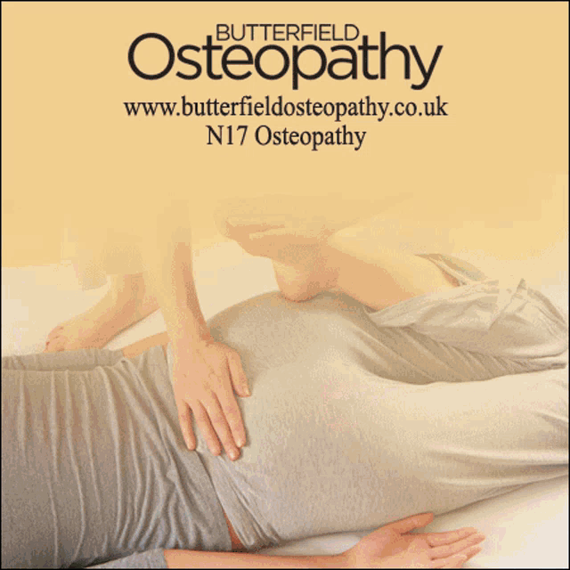 an ad for butterfield osteopathy shows a woman laying on a pillow