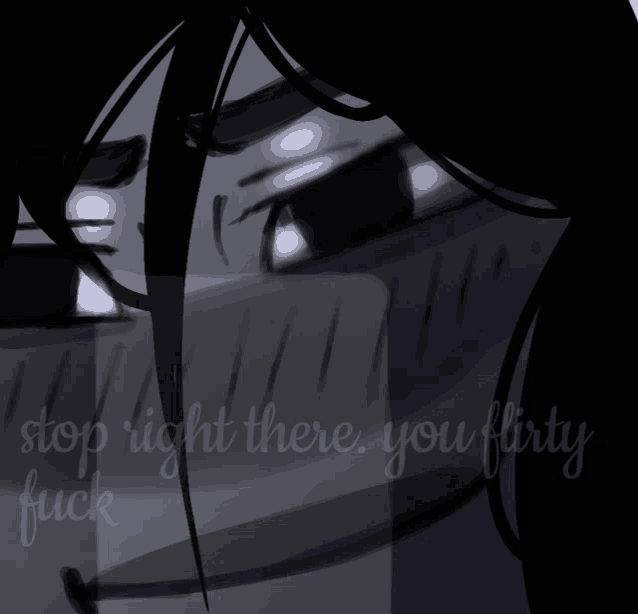 a black and white drawing of a person with the words stop right there you flirty fuck