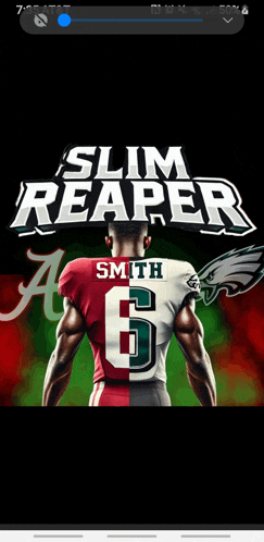 a slim reaper poster with a man in a football jersey