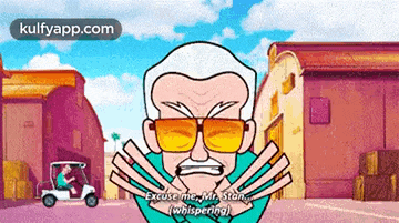 a cartoon of a man wearing sunglasses says excuse me mr. stan whispering
