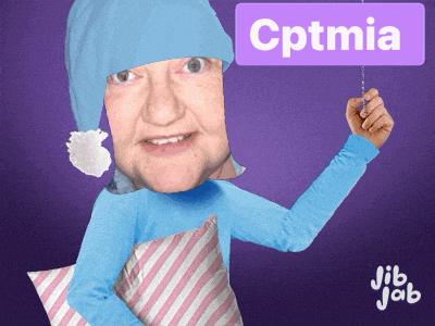 a cartoon of a person holding a pillow and a sign that says cptmia