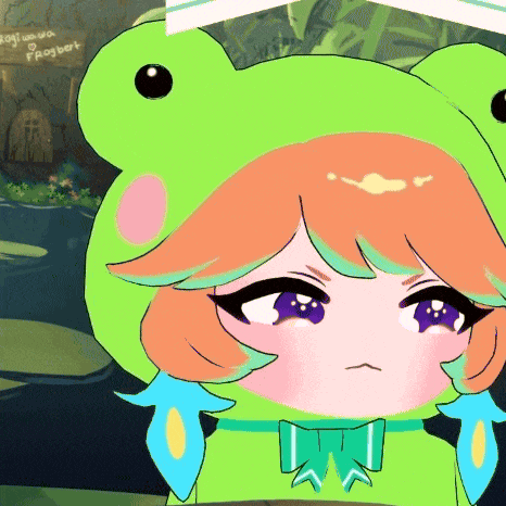 a girl in a frog costume with a sign in the background that says " frogbot "