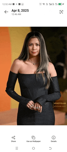 a phone screen shows a photo of a woman on april 8th 2025