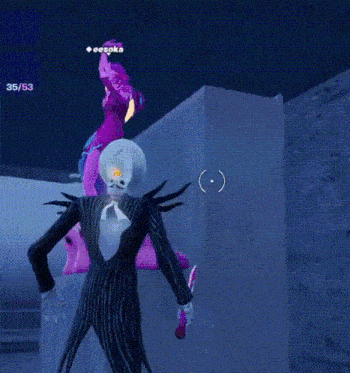 jack skellington is standing in front of a purple figure with the number 35/53 on the bottom