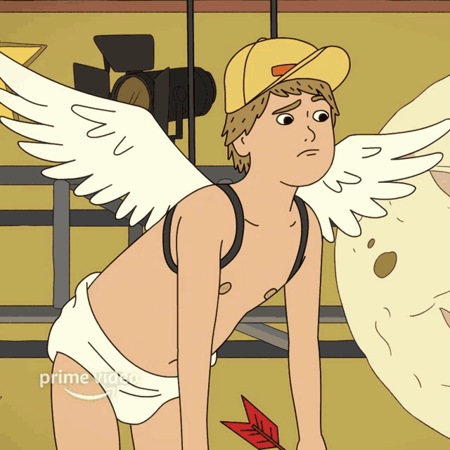 a cartoon of a man with wings and a hat that says prime video on it