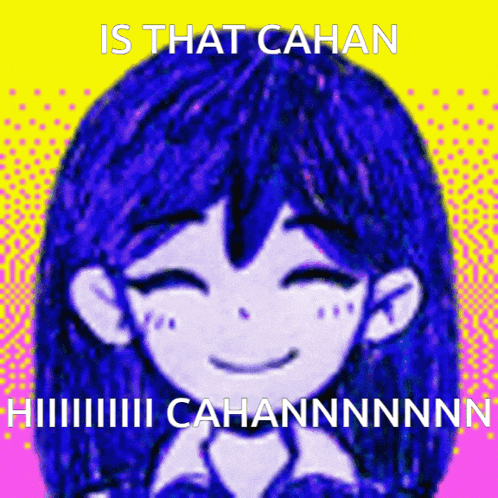 a drawing of a girl with blue hair and the words is that cahn