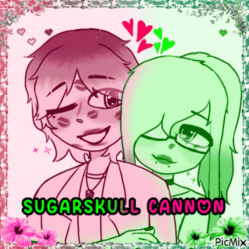 a drawing of two girls with the words sugarskull cannon written on the bottom
