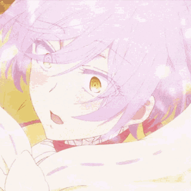 a close up of a girl with pink hair