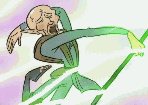 a cartoon drawing of a man with a green sleeve