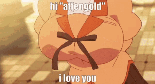 a cartoon character with huge breasts says hi affengold and i love you