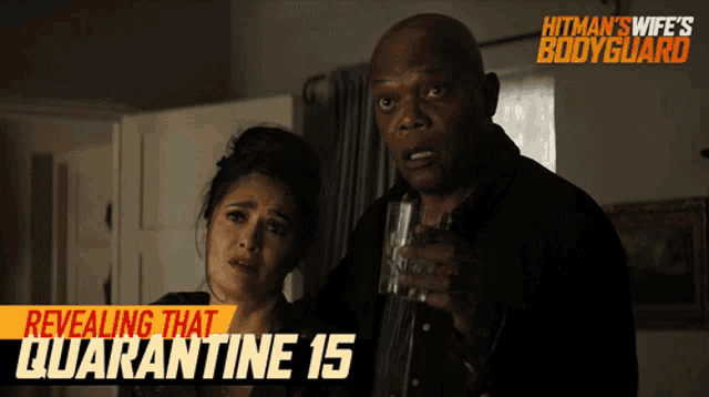 a movie poster for hitman 's wife 's bodyguard shows a man and a woman