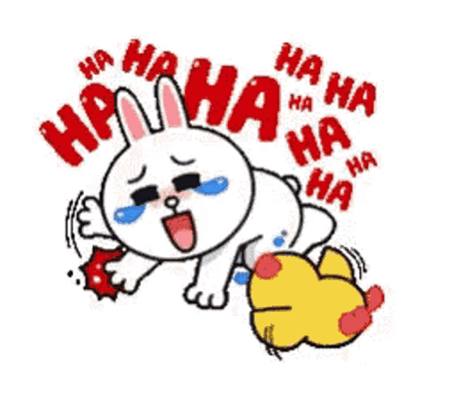 a cartoon of a rabbit laughing with tears coming out of its eyes