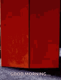 a red box with the words good morning written on it .