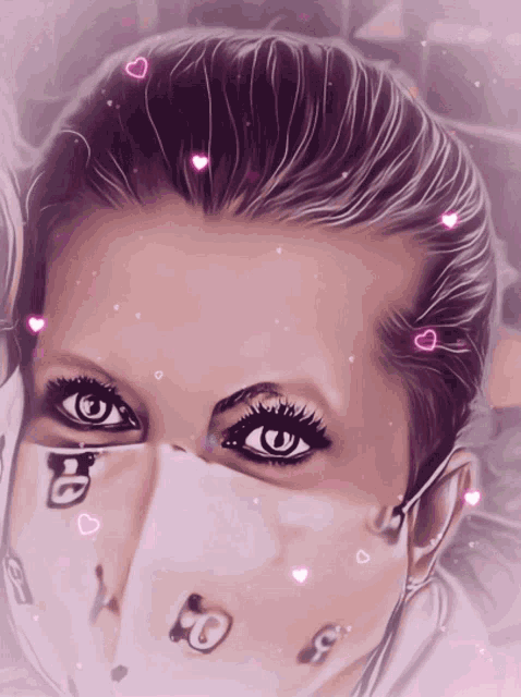 a drawing of a woman wearing a face mask with the letter o on it