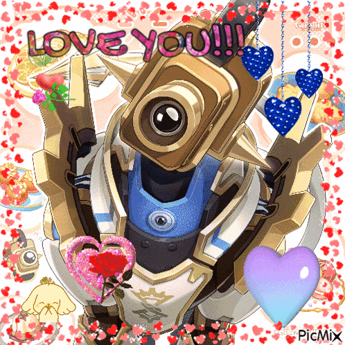 a picture of a robot with the words love you written on it