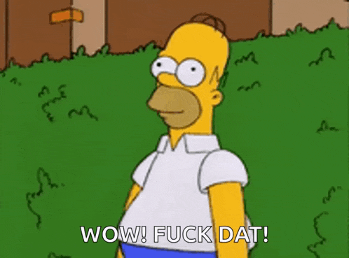 homer simpson from the simpsons is standing in the grass and says wow fuck dat