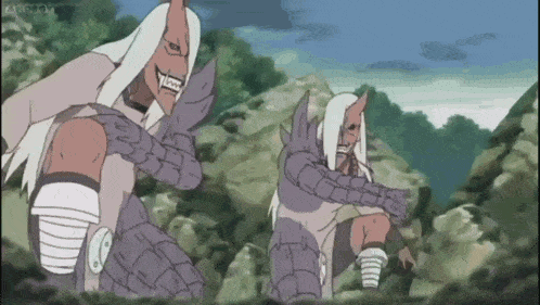 a couple of cartoon characters standing next to each other on a rocky hillside .
