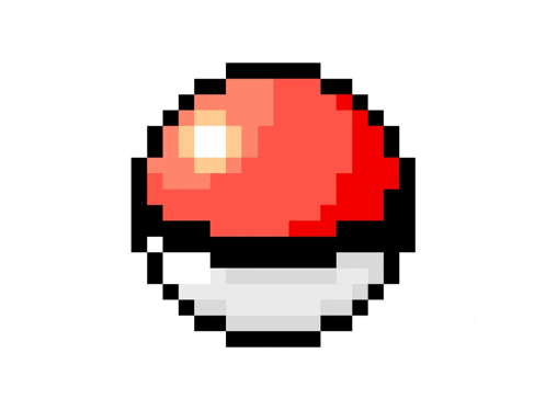 a pixel art of a red pokemon ball with a white circle in the middle