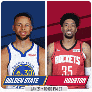 a golden state warriors player and a houston rockets player are shown