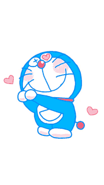 a cartoon of doraemon with hearts around him
