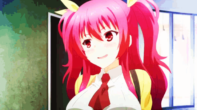 a girl with red hair and yellow ears is smiling