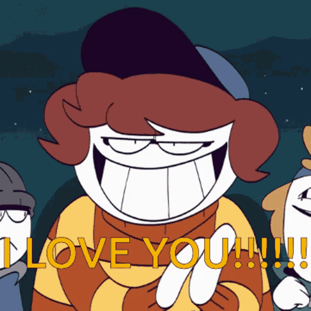 a cartoon character says " i love you !!! "