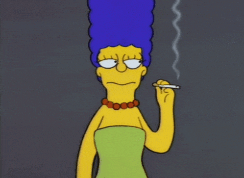 a cartoon character with blue hair is smoking a cigarette