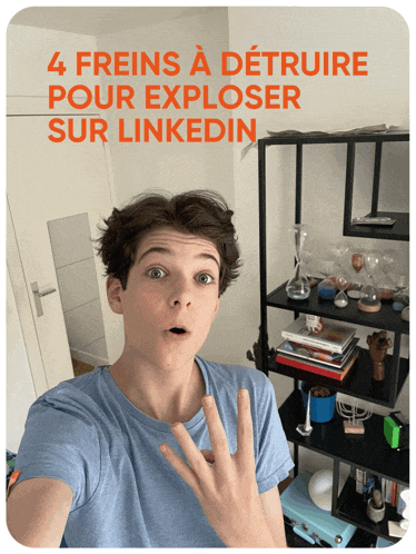 a young man taking a selfie with the words 4 frens a detruire pour exploser sur linkedin above him