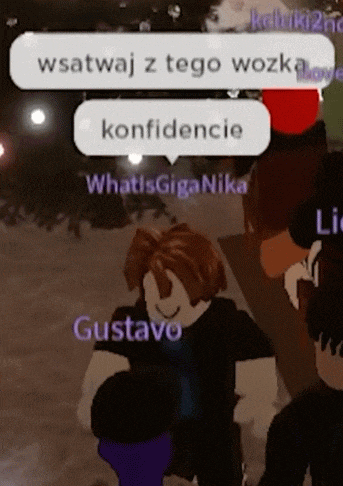 a screenshot of a video game with a speech bubble that says " wsatwaj z tego wozka "