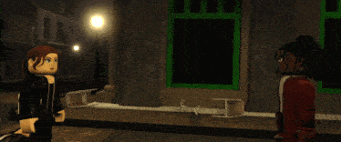 a person is standing in front of a window with a green frame