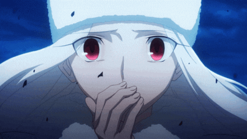 a cartoon character with white hair and red eyes