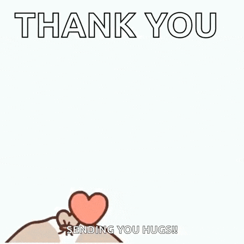 a cartoon dog is surrounded by hearts and says thank you sending you hugs !
