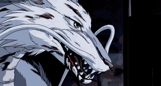 a cartoon drawing of a white wolf with a long neck