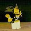 a cartoon character wearing a party hat is dancing