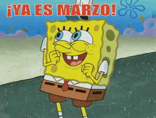 a cartoon of spongebob with the words " ya es marzo " on the bottom