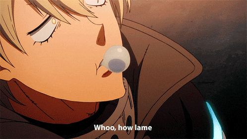 a close up of a person blowing a bubble with the words whoo how lame behind them