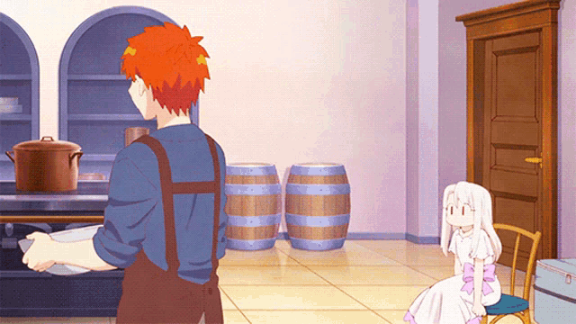 a man and a girl are cooking in a kitchen