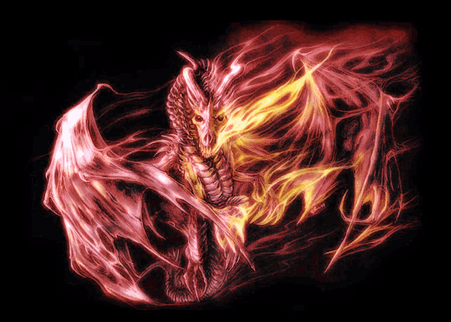 a drawing of a dragon with flames coming out of its mouth