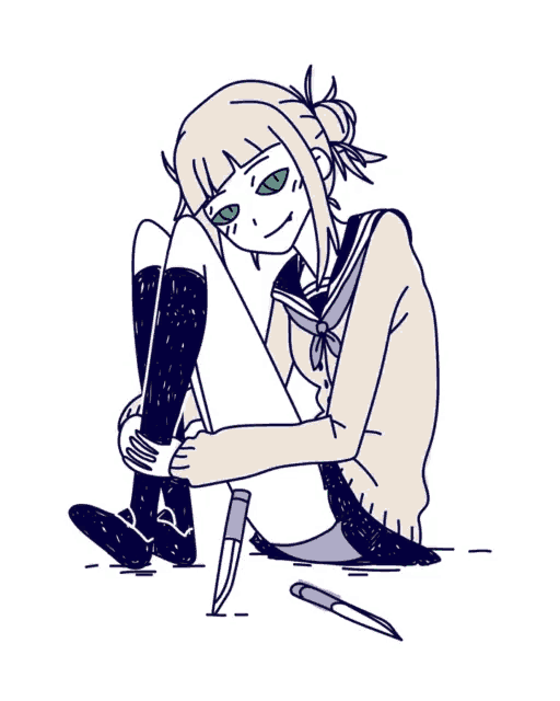 a girl with green eyes is sitting on the ground with a knife .