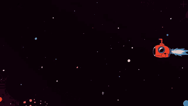 an illustration of a rocket flying through space with planets and stars